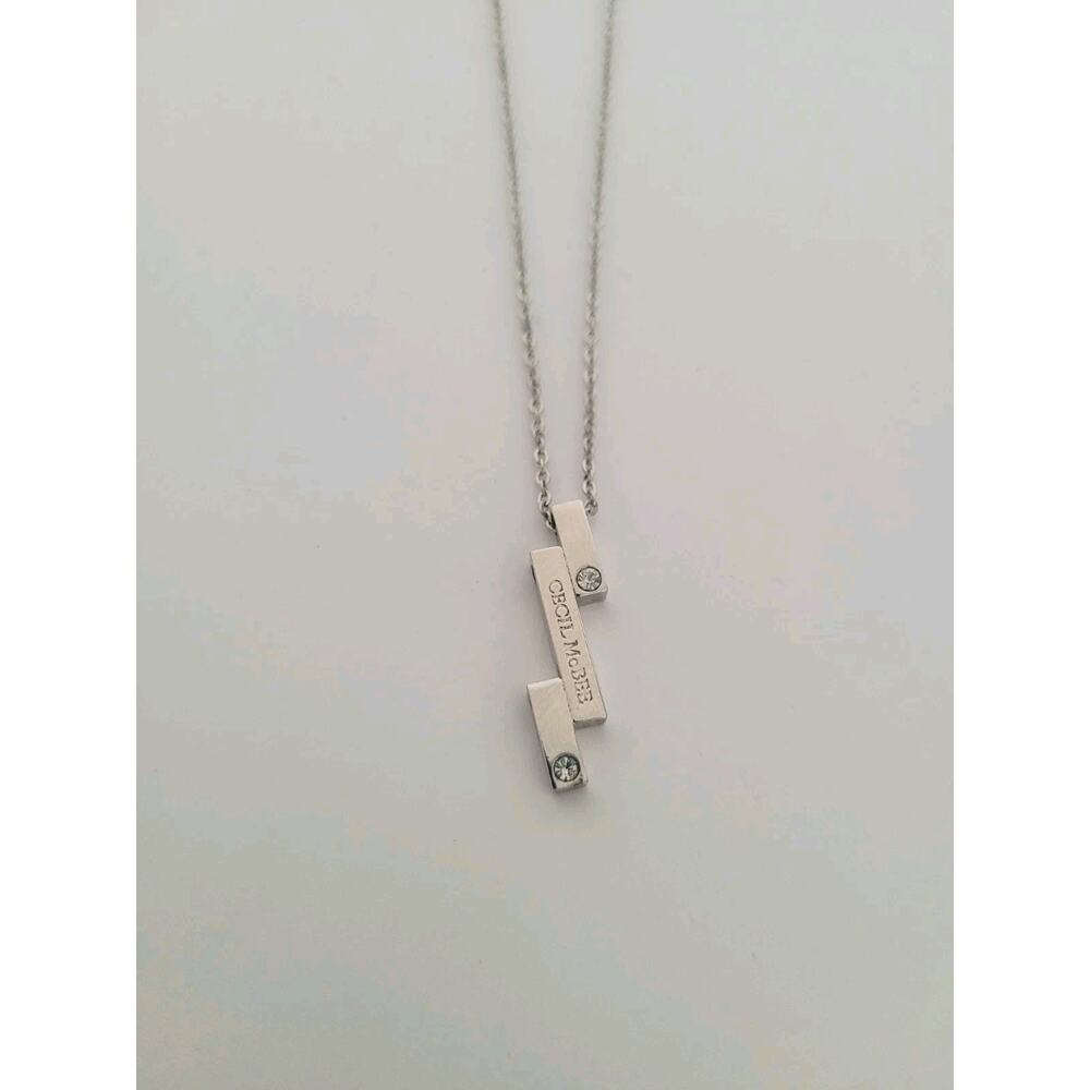 Cecil McBee Chain Pedant Necklace 14+2” Silver Stepped Bar Minimalistic Quality